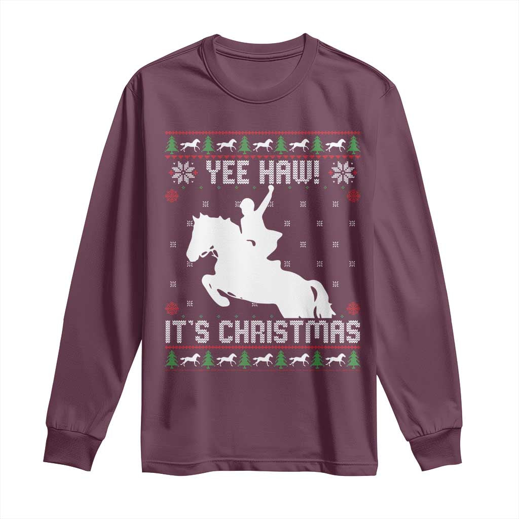 Yee Haw It Is Christmas Long Sleeve Shirt Funny Ugly Xmas Rodeo Gift For Cowgirl - Wonder Print Shop