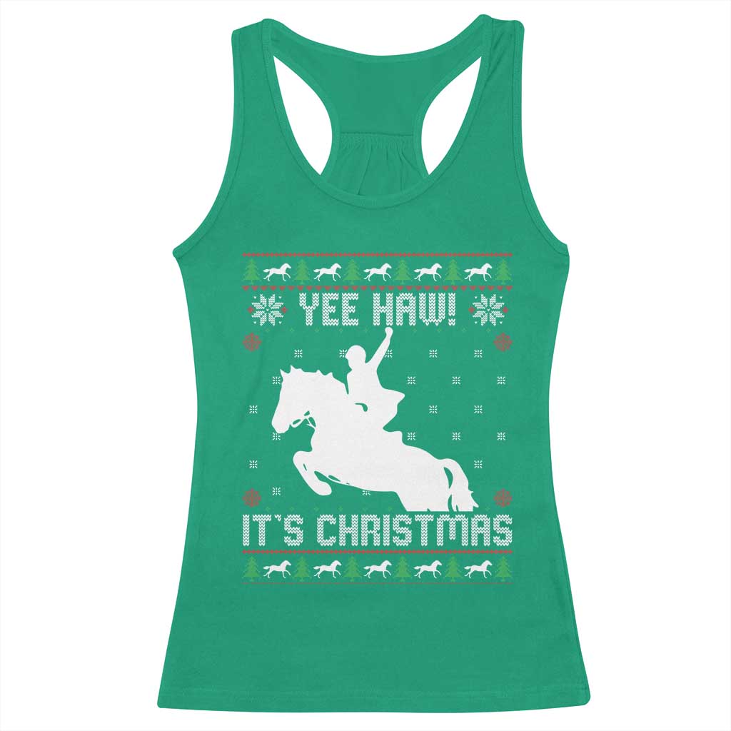 Yee Haw It Is Christmas Racerback Tank Top Funny Ugly Xmas Rodeo Gift For Cowgirl - Wonder Print Shop