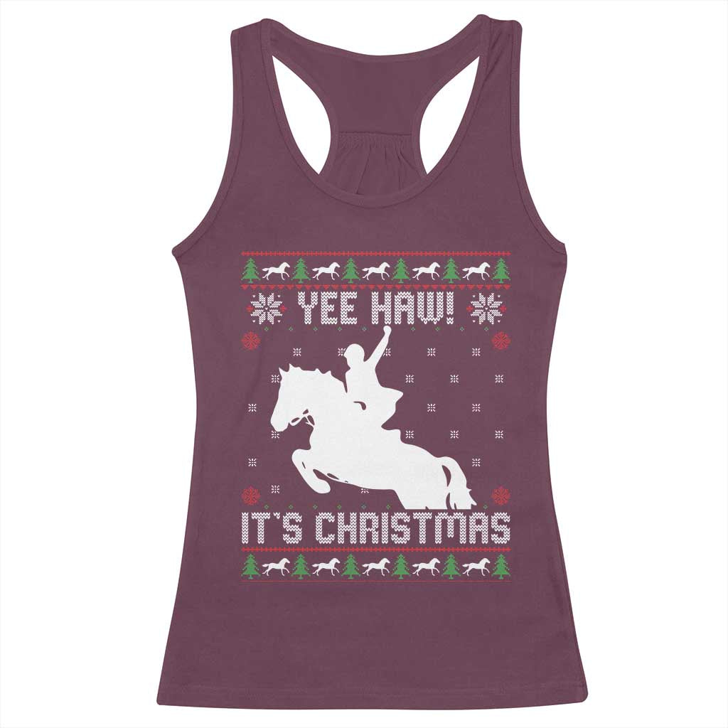 Yee Haw It Is Christmas Racerback Tank Top Funny Ugly Xmas Rodeo Gift For Cowgirl - Wonder Print Shop