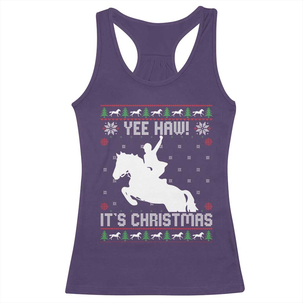 Yee Haw It Is Christmas Racerback Tank Top Funny Ugly Xmas Rodeo Gift For Cowgirl - Wonder Print Shop