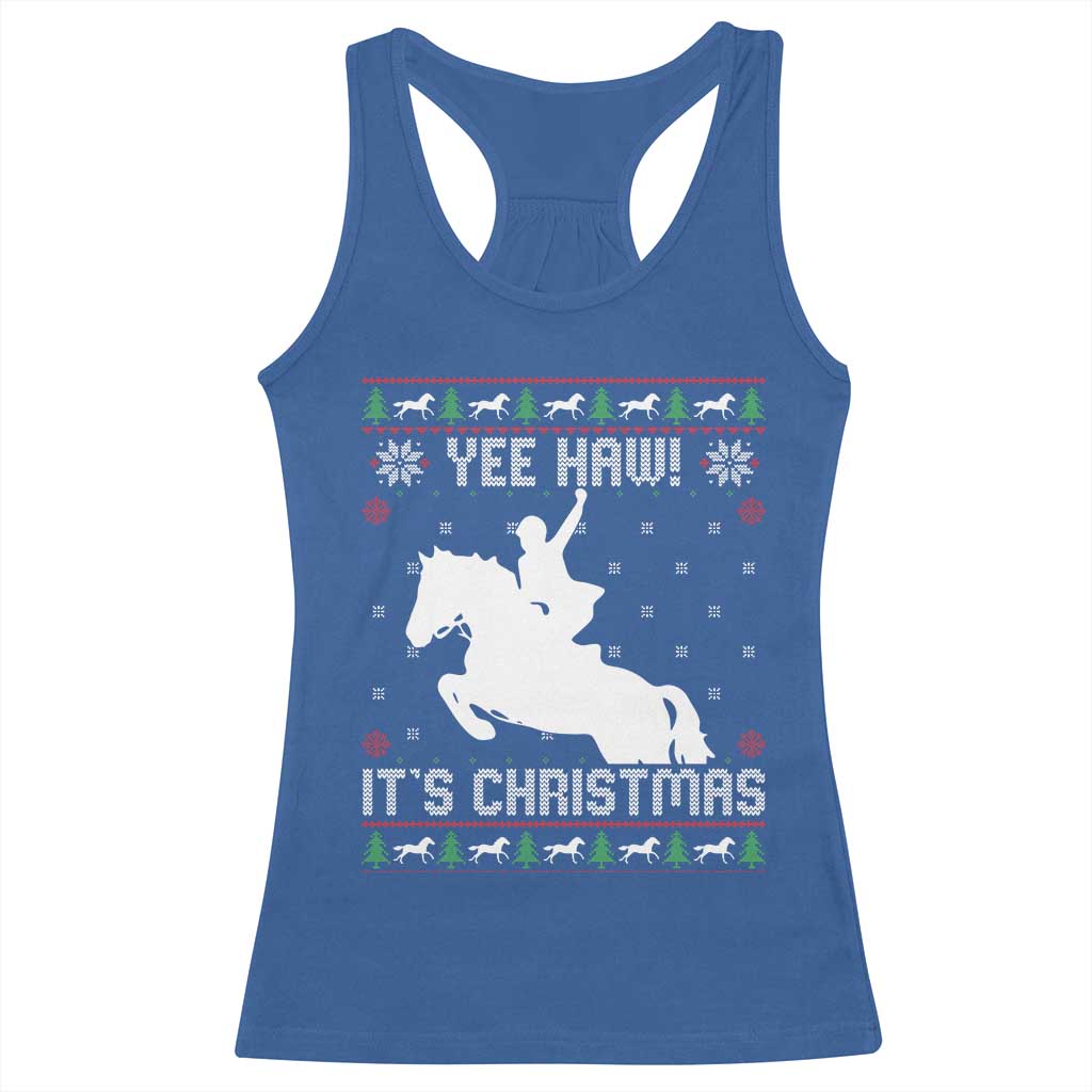 Yee Haw It Is Christmas Racerback Tank Top Funny Ugly Xmas Rodeo Gift For Cowgirl - Wonder Print Shop