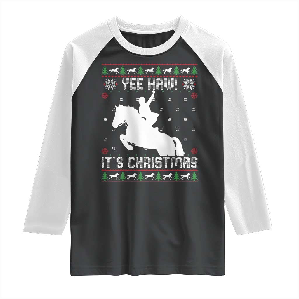 Yee Haw It Is Christmas Raglan Shirt Funny Ugly Xmas Rodeo Gift For Cowgirl - Wonder Print Shop