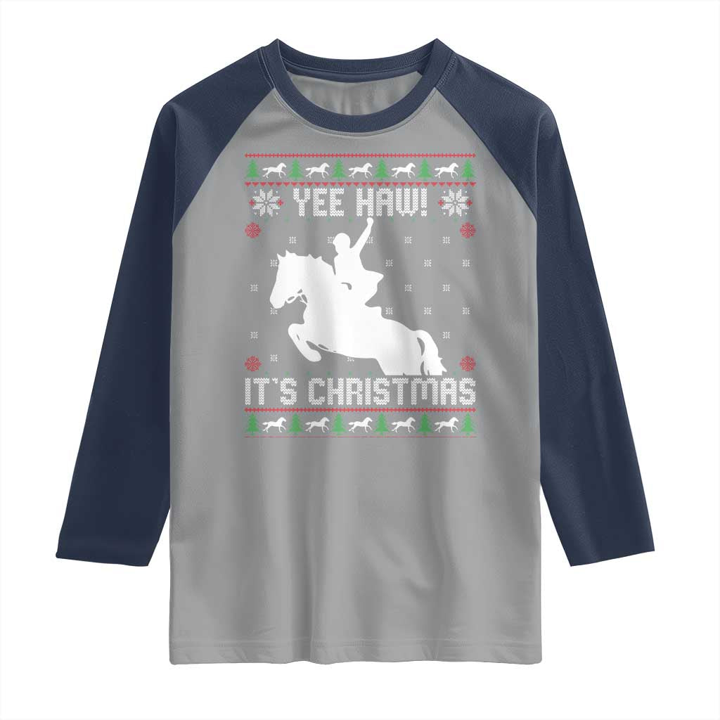 Yee Haw It Is Christmas Raglan Shirt Funny Ugly Xmas Rodeo Gift For Cowgirl - Wonder Print Shop