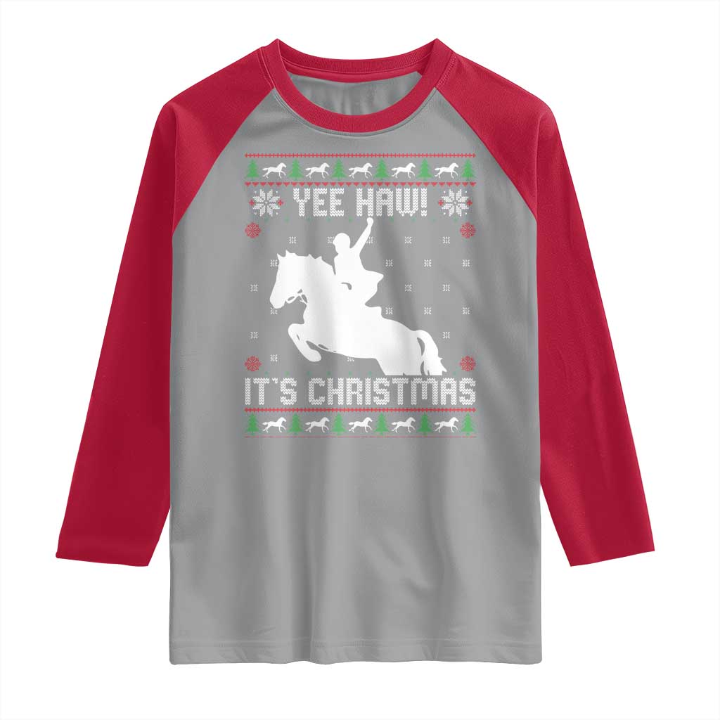 Yee Haw It Is Christmas Raglan Shirt Funny Ugly Xmas Rodeo Gift For Cowgirl - Wonder Print Shop