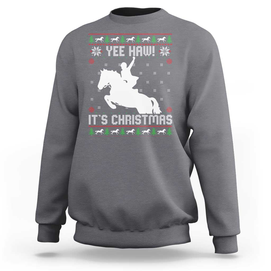 Yee Haw It Is Christmas Sweatshirt Funny Ugly Xmas Rodeo Gift For Cowgirl - Wonder Print Shop