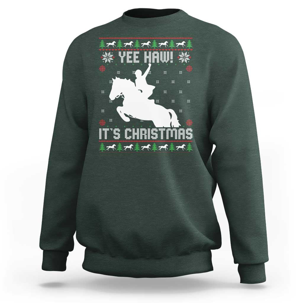 Yee Haw It Is Christmas Sweatshirt Funny Ugly Xmas Rodeo Gift For Cowgirl - Wonder Print Shop