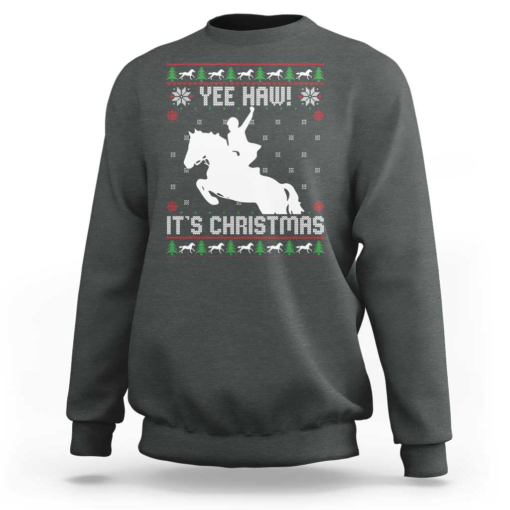 Yee Haw It Is Christmas Sweatshirt Funny Ugly Xmas Rodeo Gift For Cowgirl - Wonder Print Shop