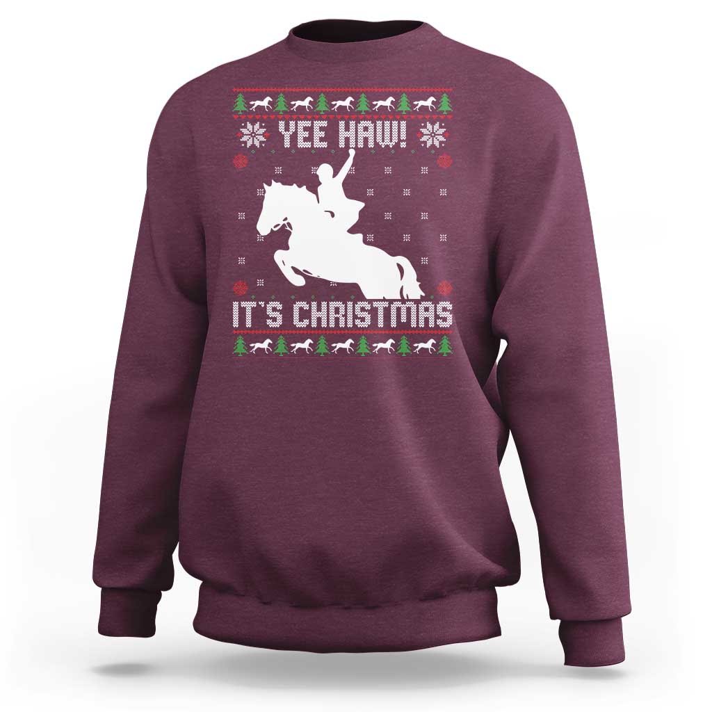 Yee Haw It Is Christmas Sweatshirt Funny Ugly Xmas Rodeo Gift For Cowgirl - Wonder Print Shop