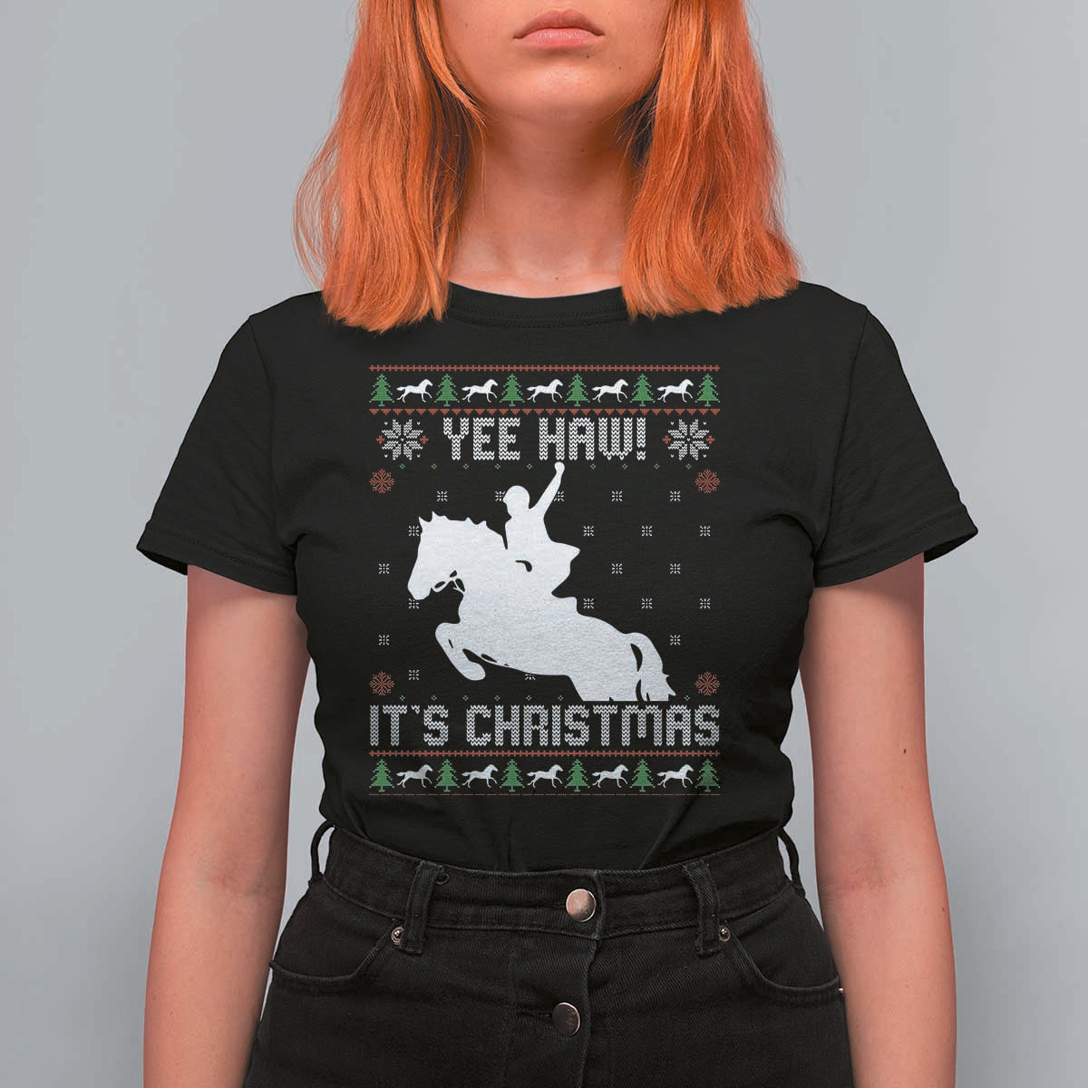 Yee Haw It Is Christmas T Shirt For Women Funny Ugly Xmas Rodeo Gift For Cowgirl - Wonder Print Shop