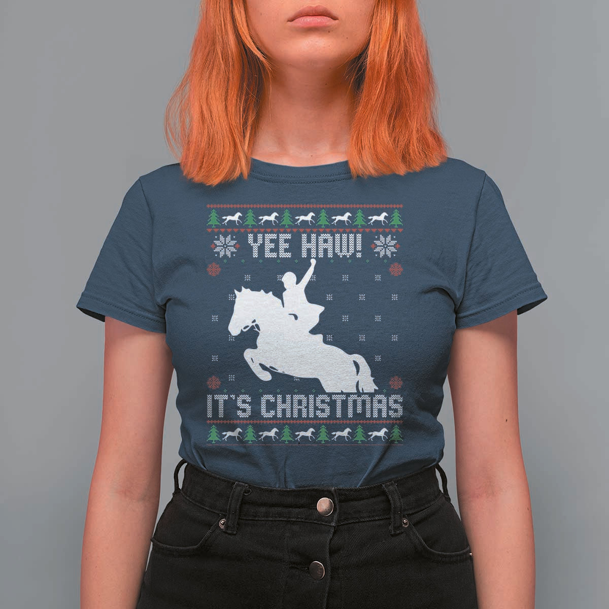 Yee Haw It Is Christmas T Shirt For Women Funny Ugly Xmas Rodeo Gift For Cowgirl - Wonder Print Shop