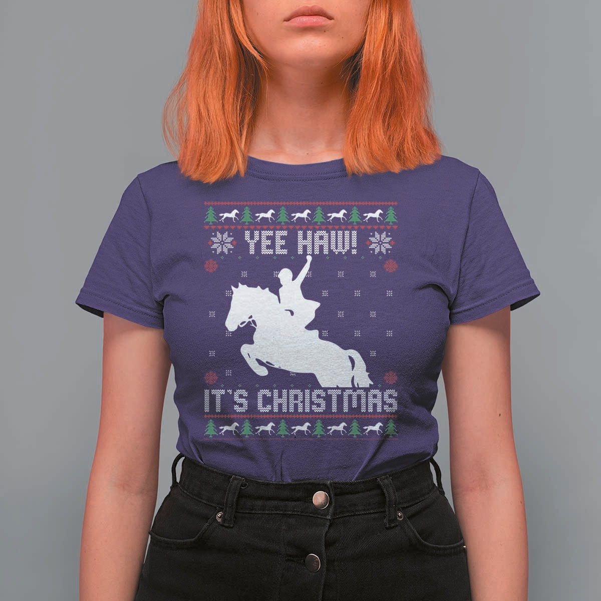 Yee Haw It Is Christmas T Shirt For Women Funny Ugly Xmas Rodeo Gift For Cowgirl - Wonder Print Shop