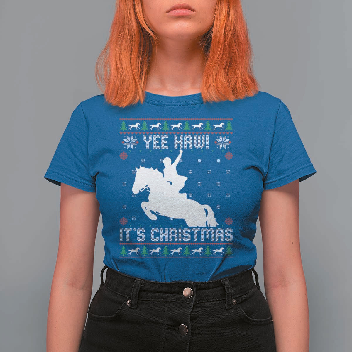 Yee Haw It Is Christmas T Shirt For Women Funny Ugly Xmas Rodeo Gift For Cowgirl - Wonder Print Shop