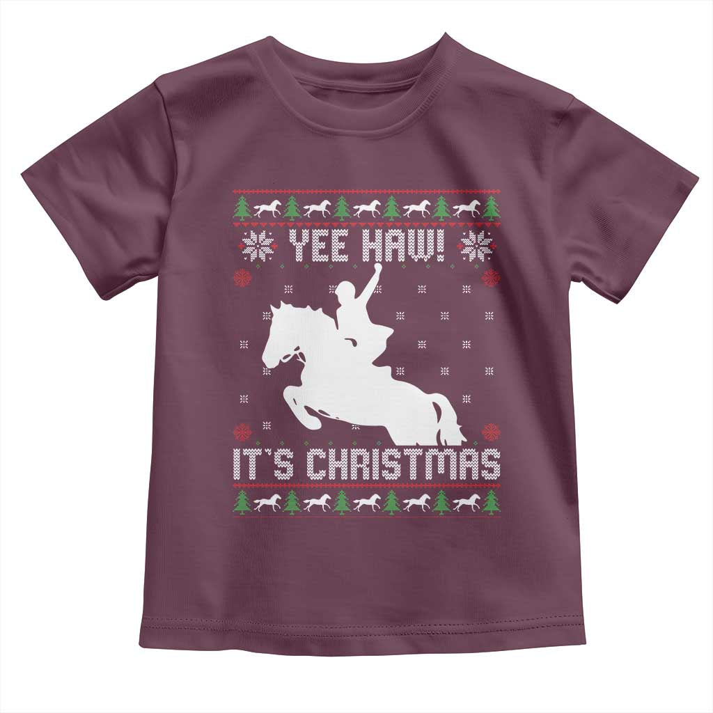 Yee Haw It Is Christmas Toddler T Shirt Funny Ugly Xmas Rodeo Gift For Cowgirl - Wonder Print Shop