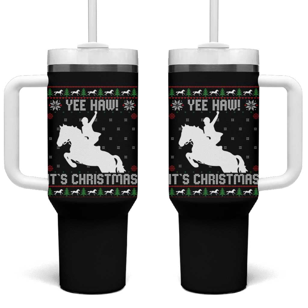 Yee Haw It Is Christmas Tumbler With Handle Funny Ugly Xmas Rodeo Gift For Cowgirl - Wonder Print Shop