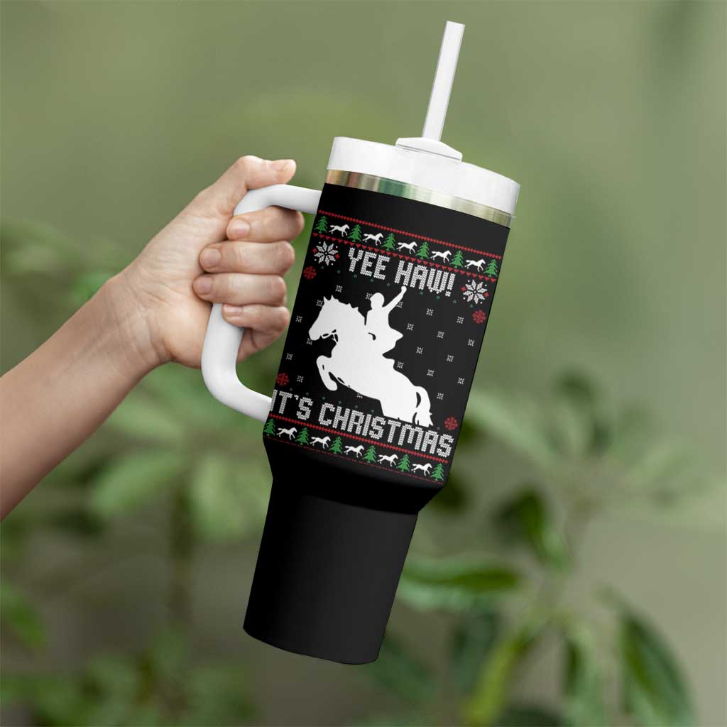 Yee Haw It Is Christmas Tumbler With Handle Funny Ugly Xmas Rodeo Gift For Cowgirl - Wonder Print Shop