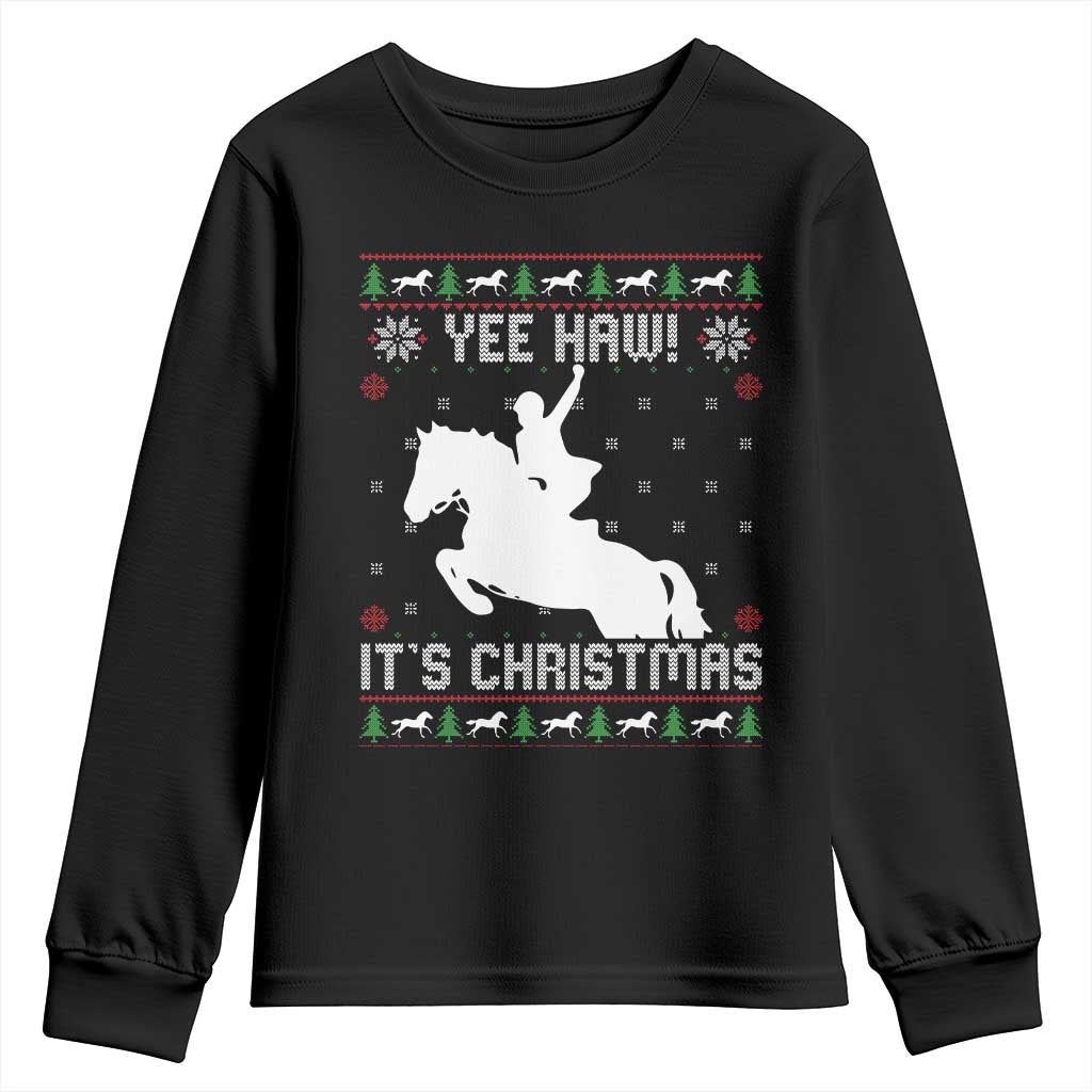 Yee Haw It Is Christmas Youth Sweatshirt Funny Ugly Xmas Rodeo Gift For Cowgirl - Wonder Print Shop