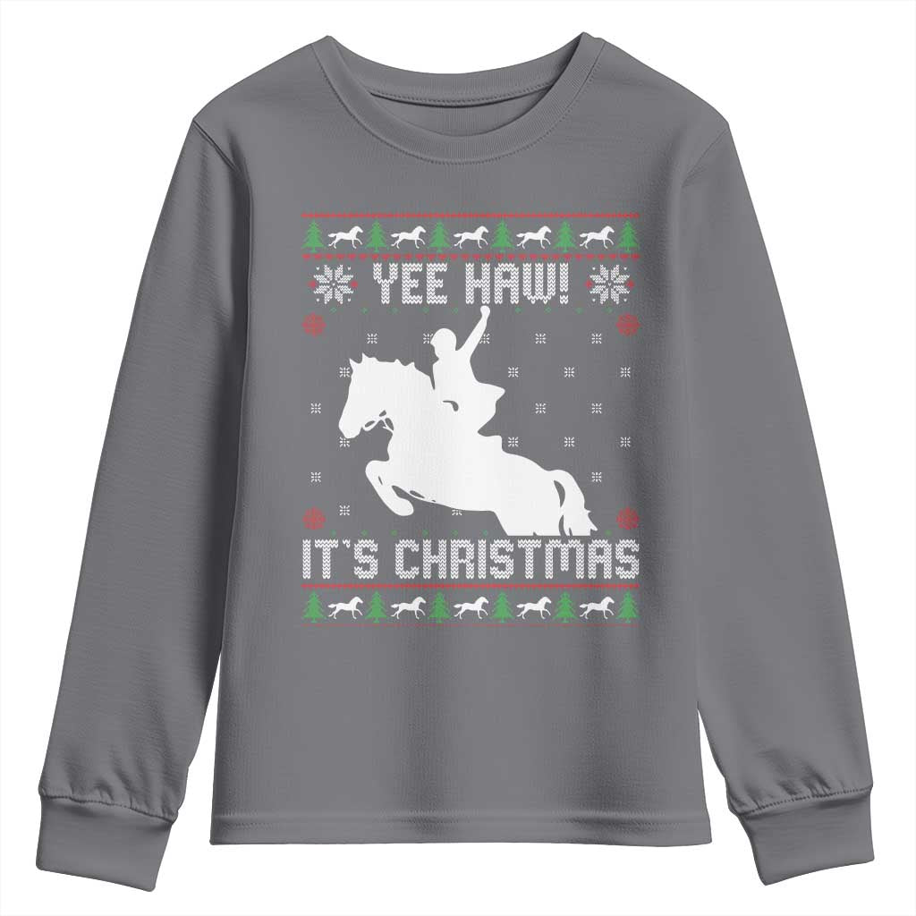 Yee Haw It Is Christmas Youth Sweatshirt Funny Ugly Xmas Rodeo Gift For Cowgirl - Wonder Print Shop