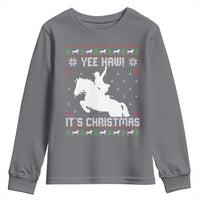 Yee Haw It Is Christmas Youth Sweatshirt Funny Ugly Xmas Rodeo Gift For Cowgirl - Wonder Print Shop