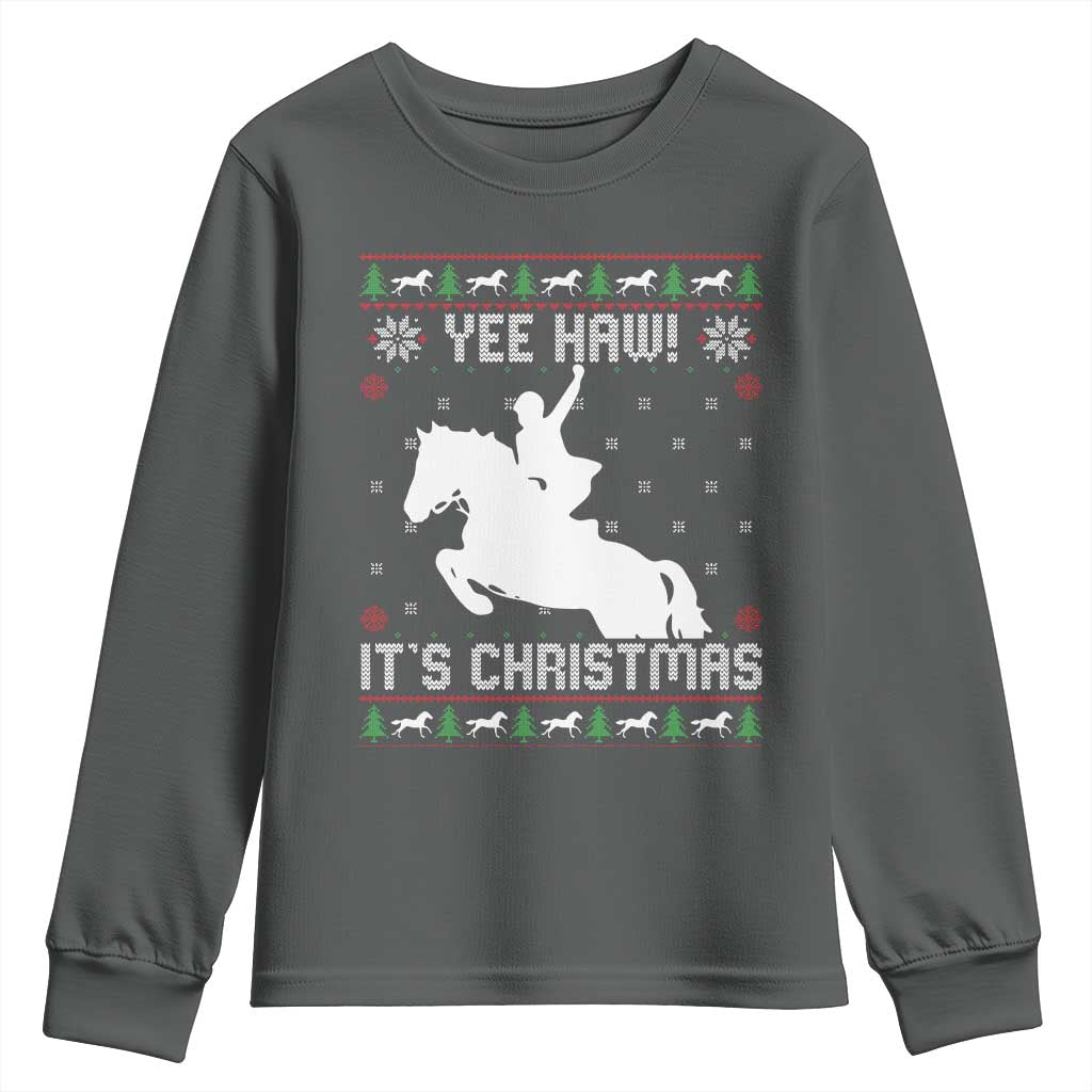 Yee Haw It Is Christmas Youth Sweatshirt Funny Ugly Xmas Rodeo Gift For Cowgirl - Wonder Print Shop