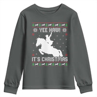 Yee Haw It Is Christmas Youth Sweatshirt Funny Ugly Xmas Rodeo Gift For Cowgirl - Wonder Print Shop