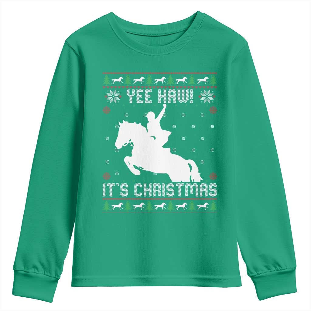 Yee Haw It Is Christmas Youth Sweatshirt Funny Ugly Xmas Rodeo Gift For Cowgirl - Wonder Print Shop