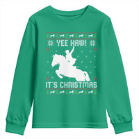 Yee Haw It Is Christmas Youth Sweatshirt Funny Ugly Xmas Rodeo Gift For Cowgirl - Wonder Print Shop