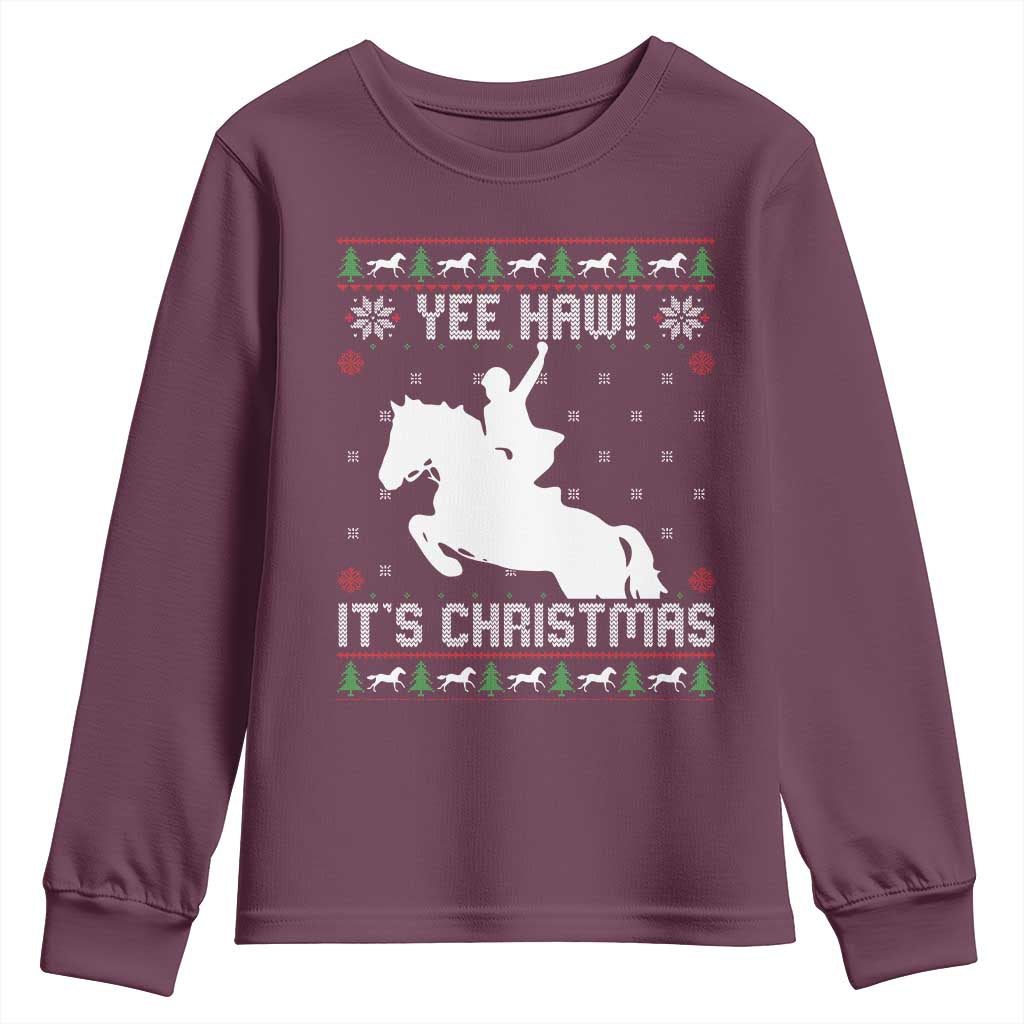 Yee Haw It Is Christmas Youth Sweatshirt Funny Ugly Xmas Rodeo Gift For Cowgirl - Wonder Print Shop