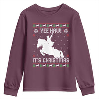 Yee Haw It Is Christmas Youth Sweatshirt Funny Ugly Xmas Rodeo Gift For Cowgirl - Wonder Print Shop