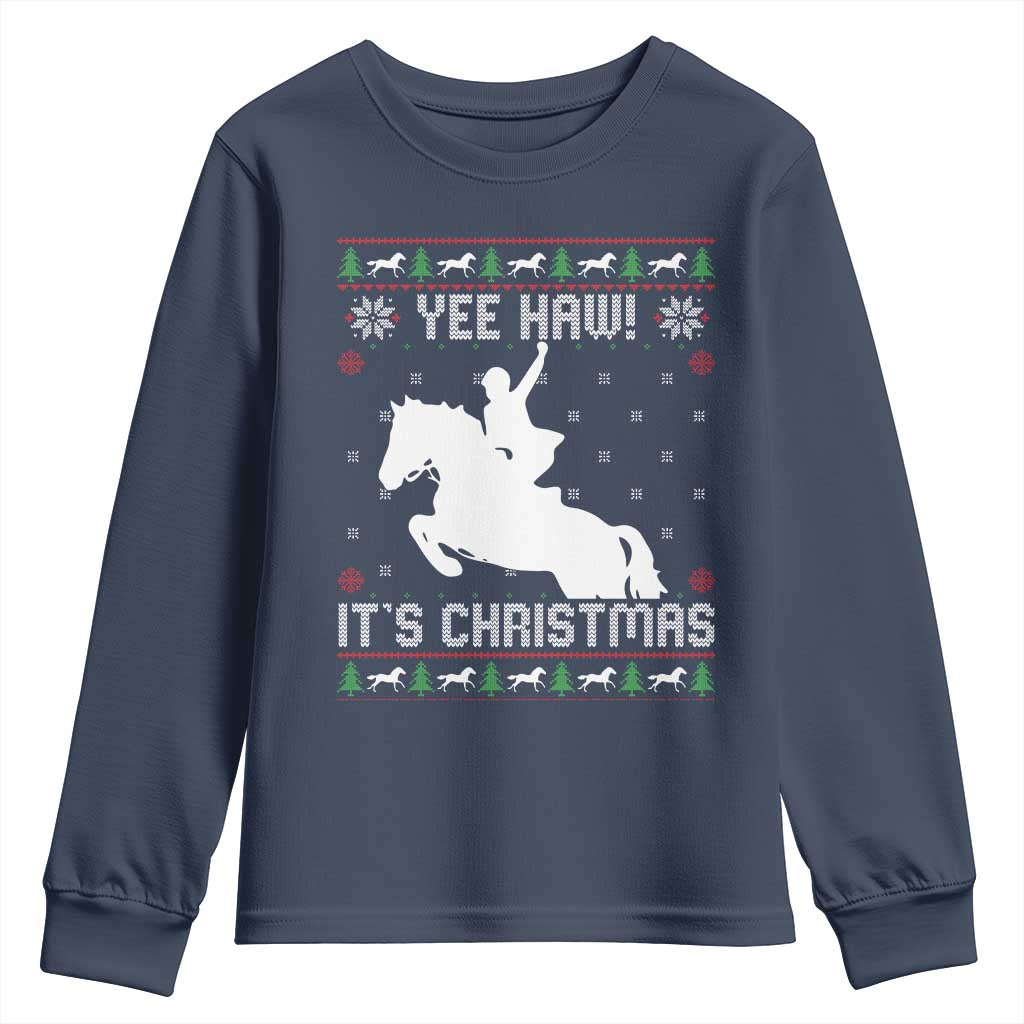 Yee Haw It Is Christmas Youth Sweatshirt Funny Ugly Xmas Rodeo Gift For Cowgirl - Wonder Print Shop