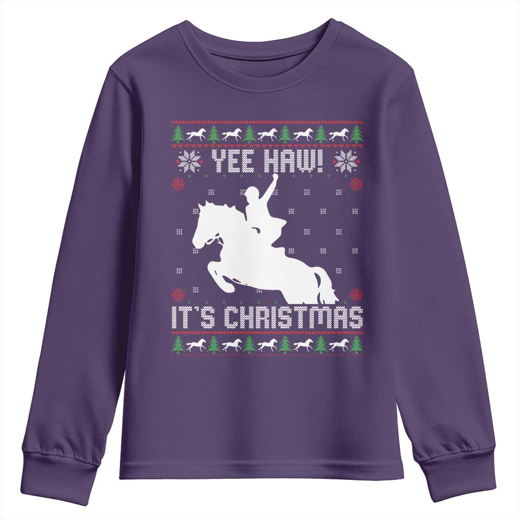 Yee Haw It Is Christmas Youth Sweatshirt Funny Ugly Xmas Rodeo Gift For Cowgirl - Wonder Print Shop