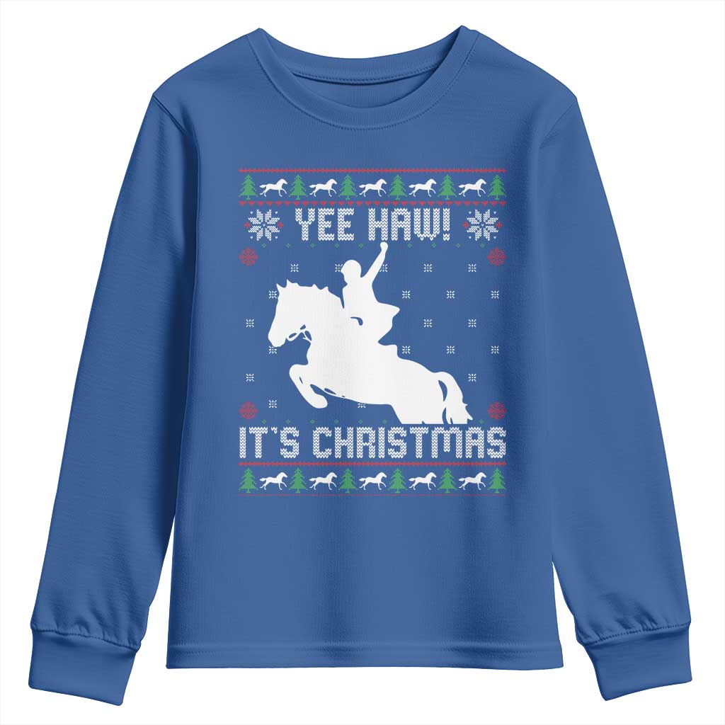 Yee Haw It Is Christmas Youth Sweatshirt Funny Ugly Xmas Rodeo Gift For Cowgirl - Wonder Print Shop