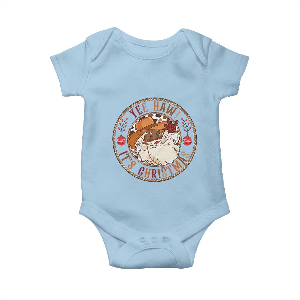 Yee Haw It Is Christmas Baby Onesie Funny Black Santa Cowboy - Wonder Print Shop