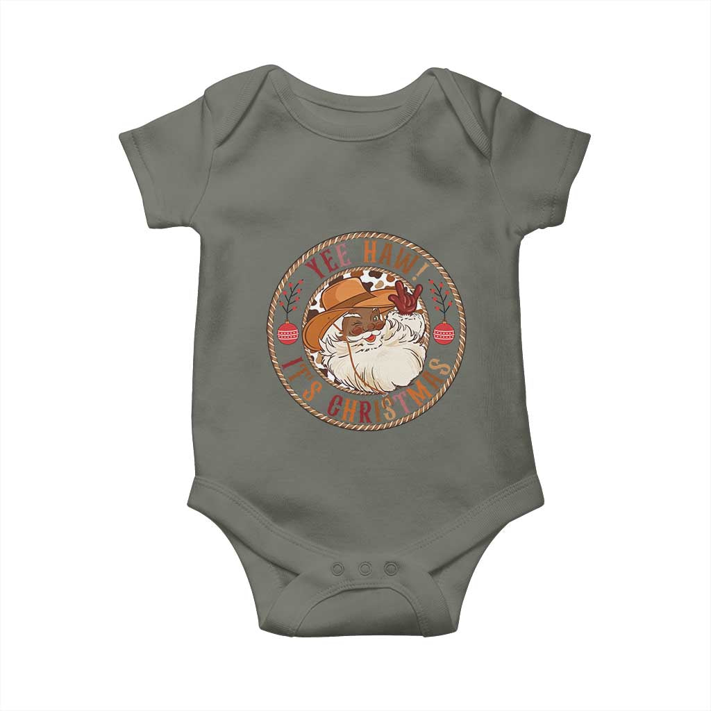 Yee Haw It Is Christmas Baby Onesie Funny Black Santa Cowboy - Wonder Print Shop