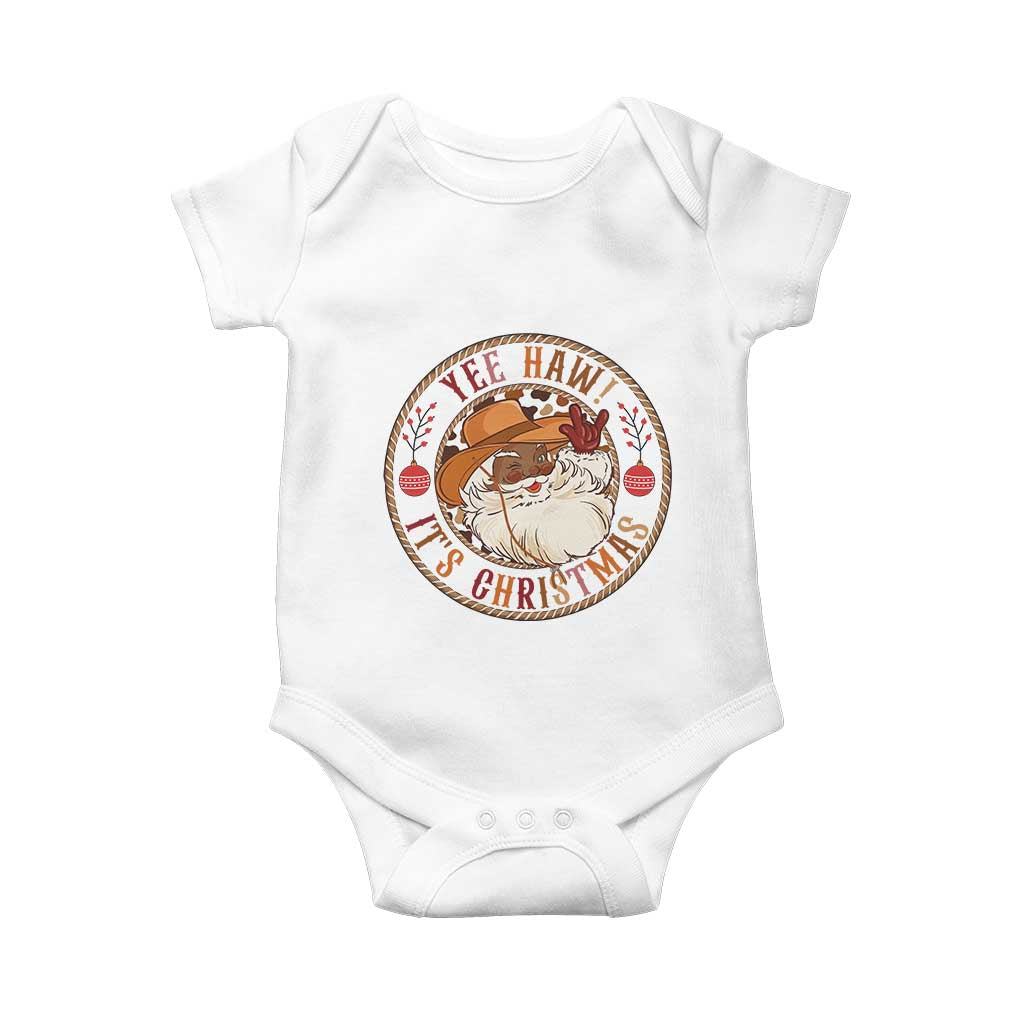 Yee Haw It Is Christmas Baby Onesie Funny Black Santa Cowboy - Wonder Print Shop