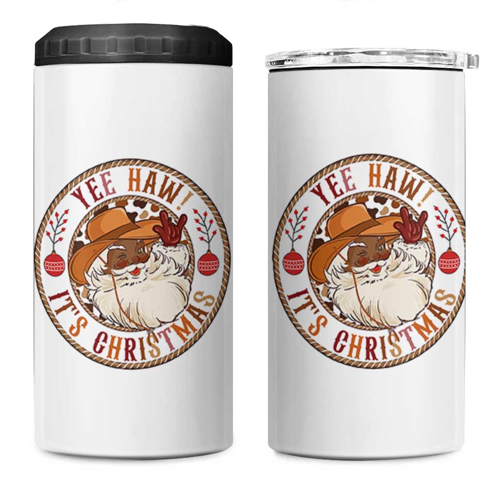 Yee Haw It Is Christmas 4 in 1 Can Cooler Tumbler Funny Black Santa Cowboy - Wonder Print Shop