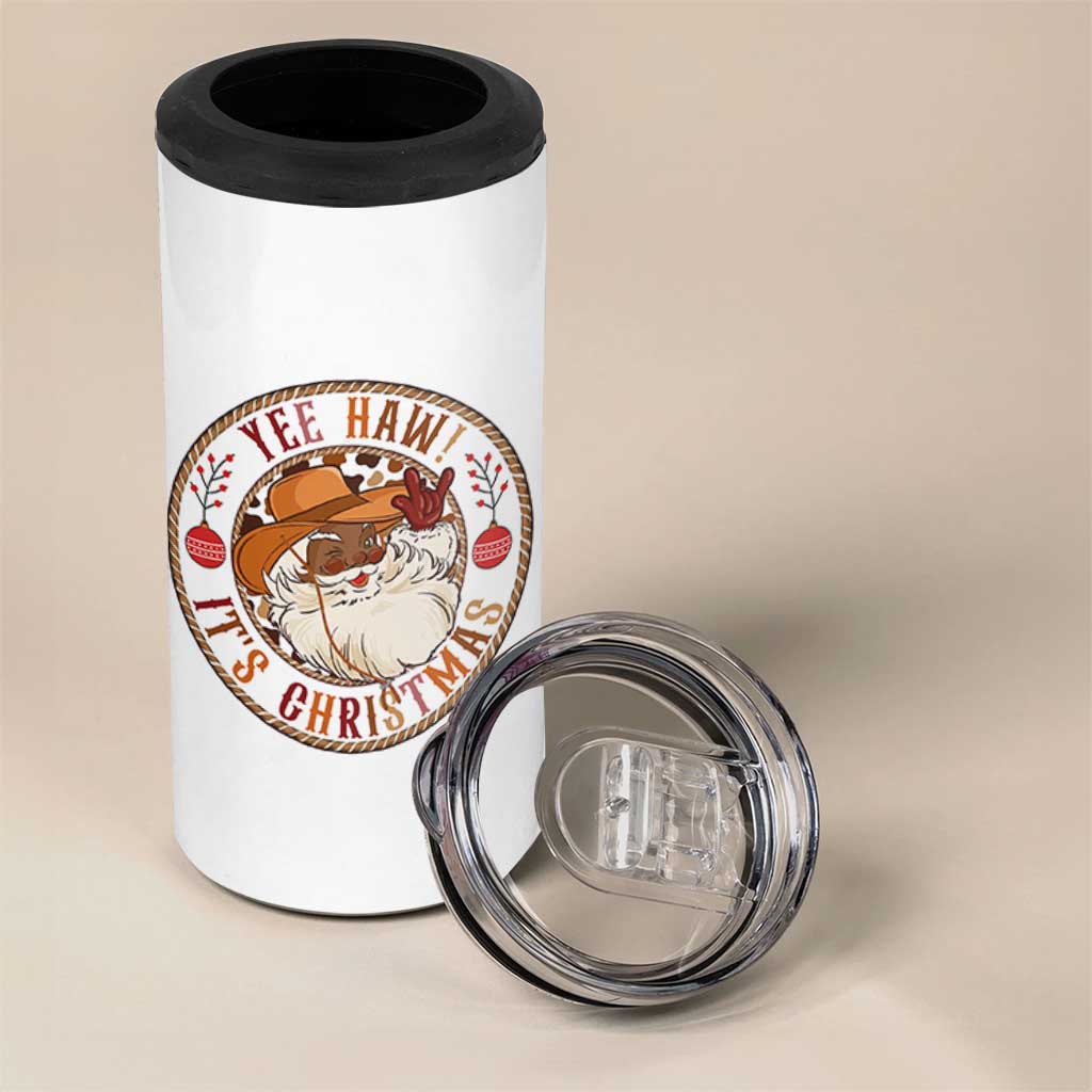 Yee Haw It Is Christmas 4 in 1 Can Cooler Tumbler Funny Black Santa Cowboy - Wonder Print Shop