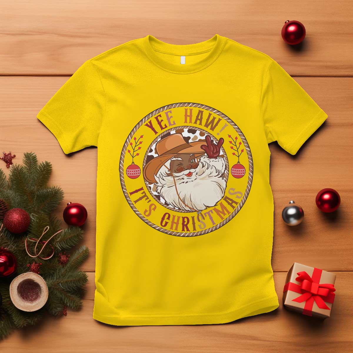 Yee Haw It Is Christmas T Shirt Funny Black Santa Cowboy - Wonder Print Shop