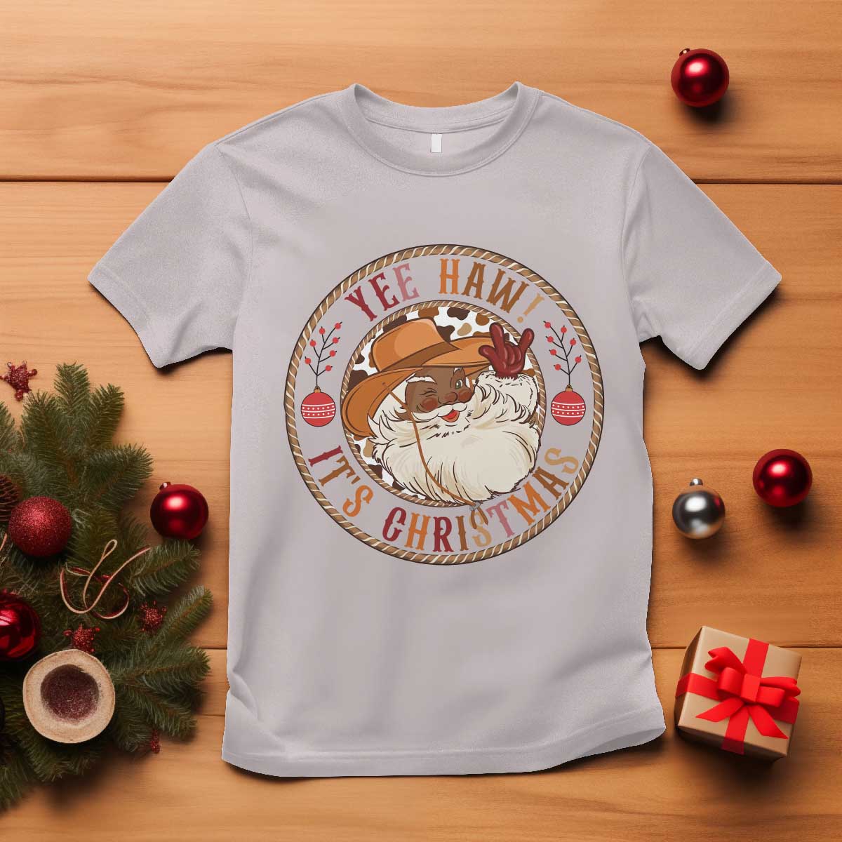 Yee Haw It Is Christmas T Shirt Funny Black Santa Cowboy - Wonder Print Shop