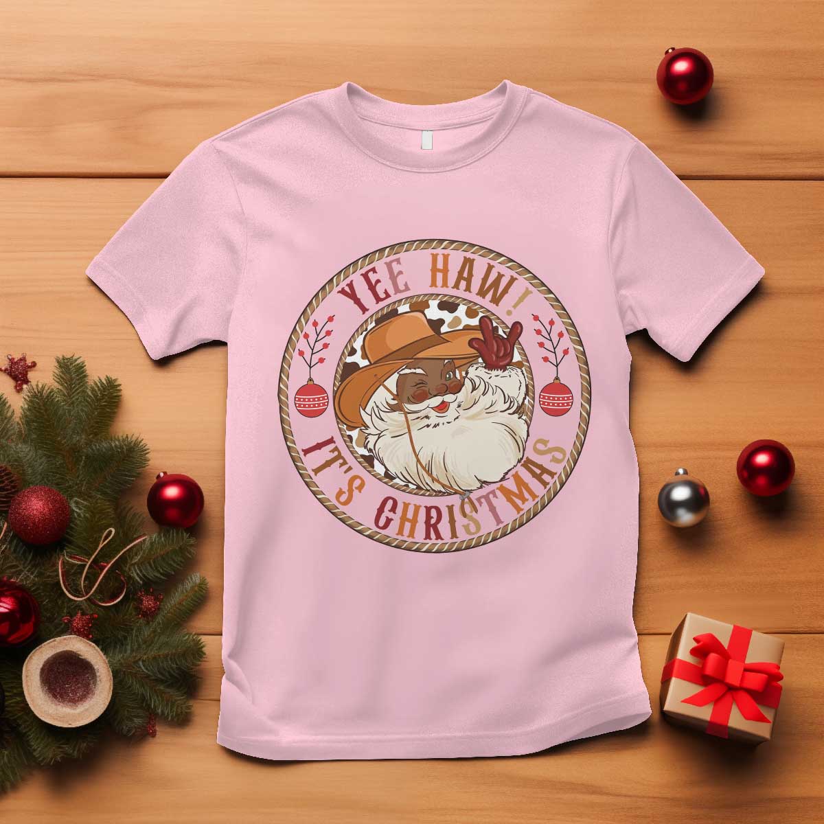 Yee Haw It Is Christmas T Shirt Funny Black Santa Cowboy - Wonder Print Shop