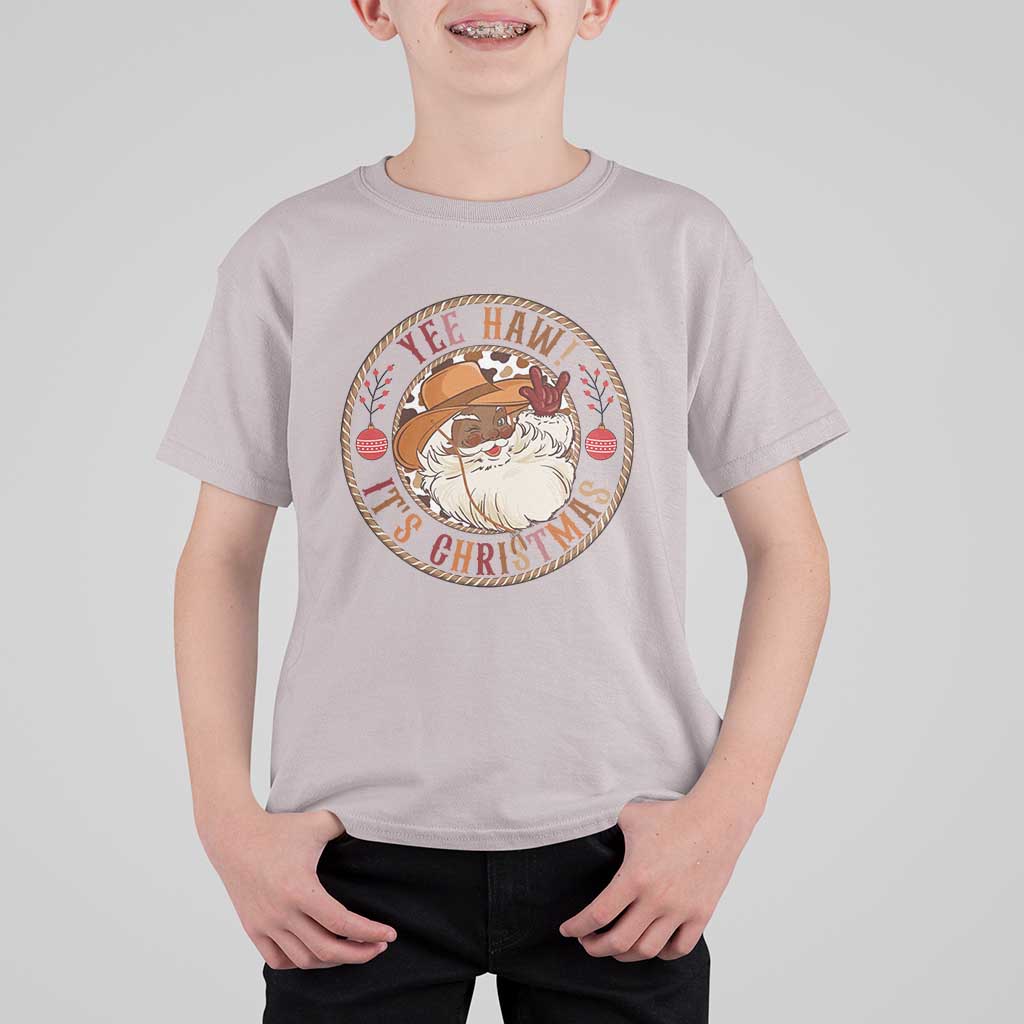 Yee Haw It Is Christmas T Shirt For Kid Funny Black Santa Cowboy - Wonder Print Shop