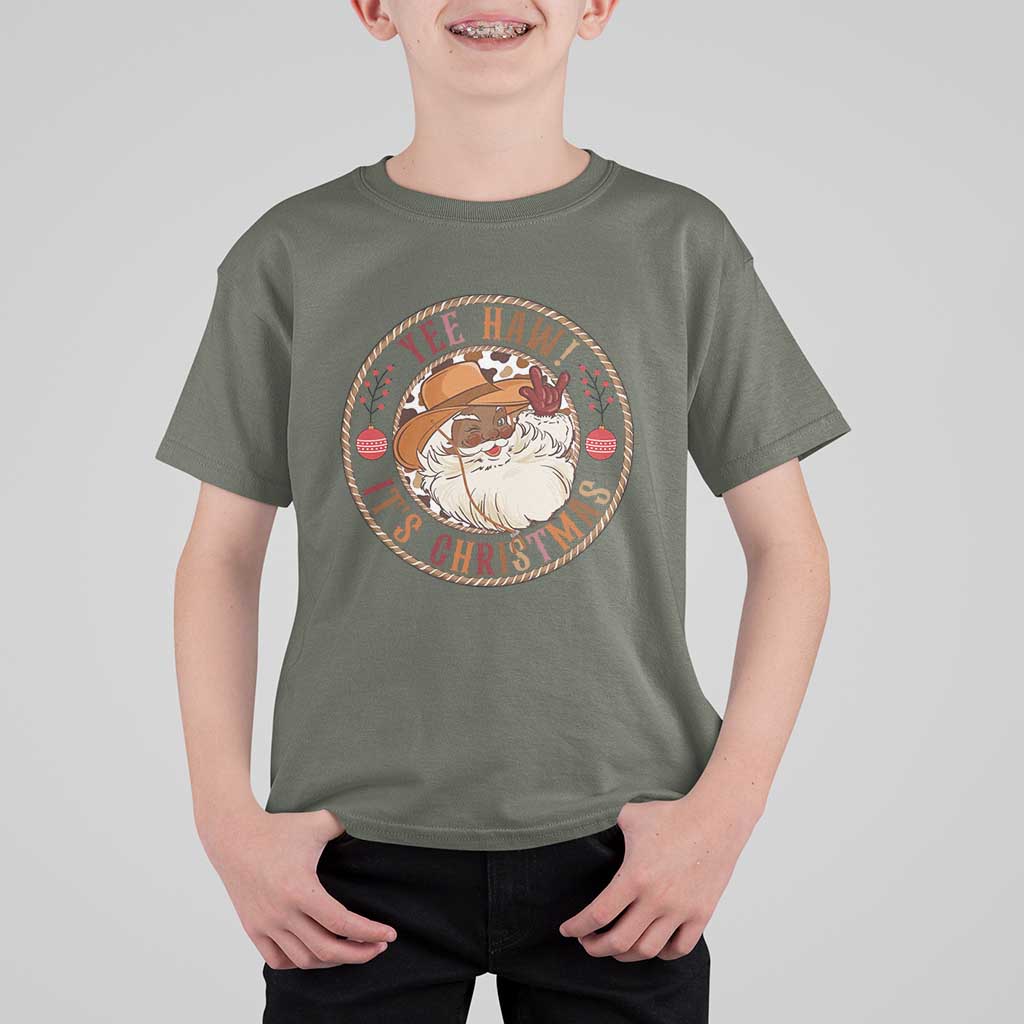 Yee Haw It Is Christmas T Shirt For Kid Funny Black Santa Cowboy - Wonder Print Shop