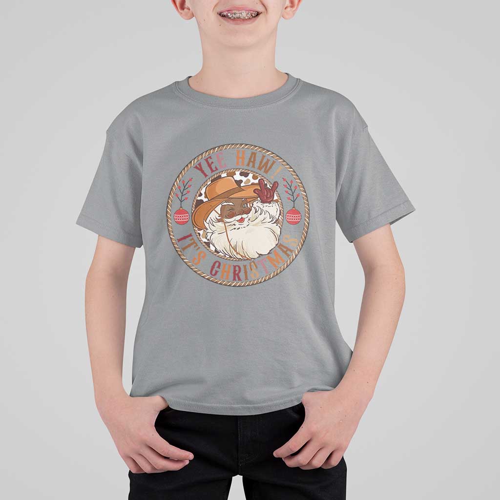 Yee Haw It Is Christmas T Shirt For Kid Funny Black Santa Cowboy - Wonder Print Shop