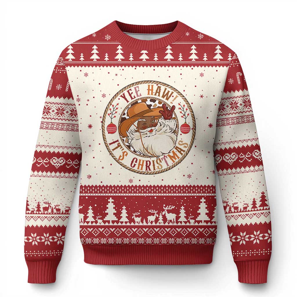 Yee Haw It Is Xmas Ugly Christmas Sweater Funny Black Santa Cowboy - Wonder Print Shop