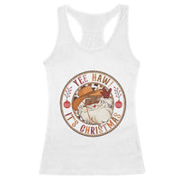 Yee Haw It Is Christmas Racerback Tank Top Funny Black Santa Cowboy - Wonder Print Shop