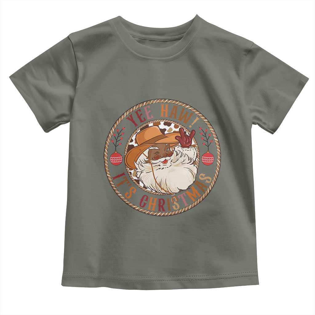 Yee Haw It Is Christmas Toddler T Shirt Funny Black Santa Cowboy - Wonder Print Shop