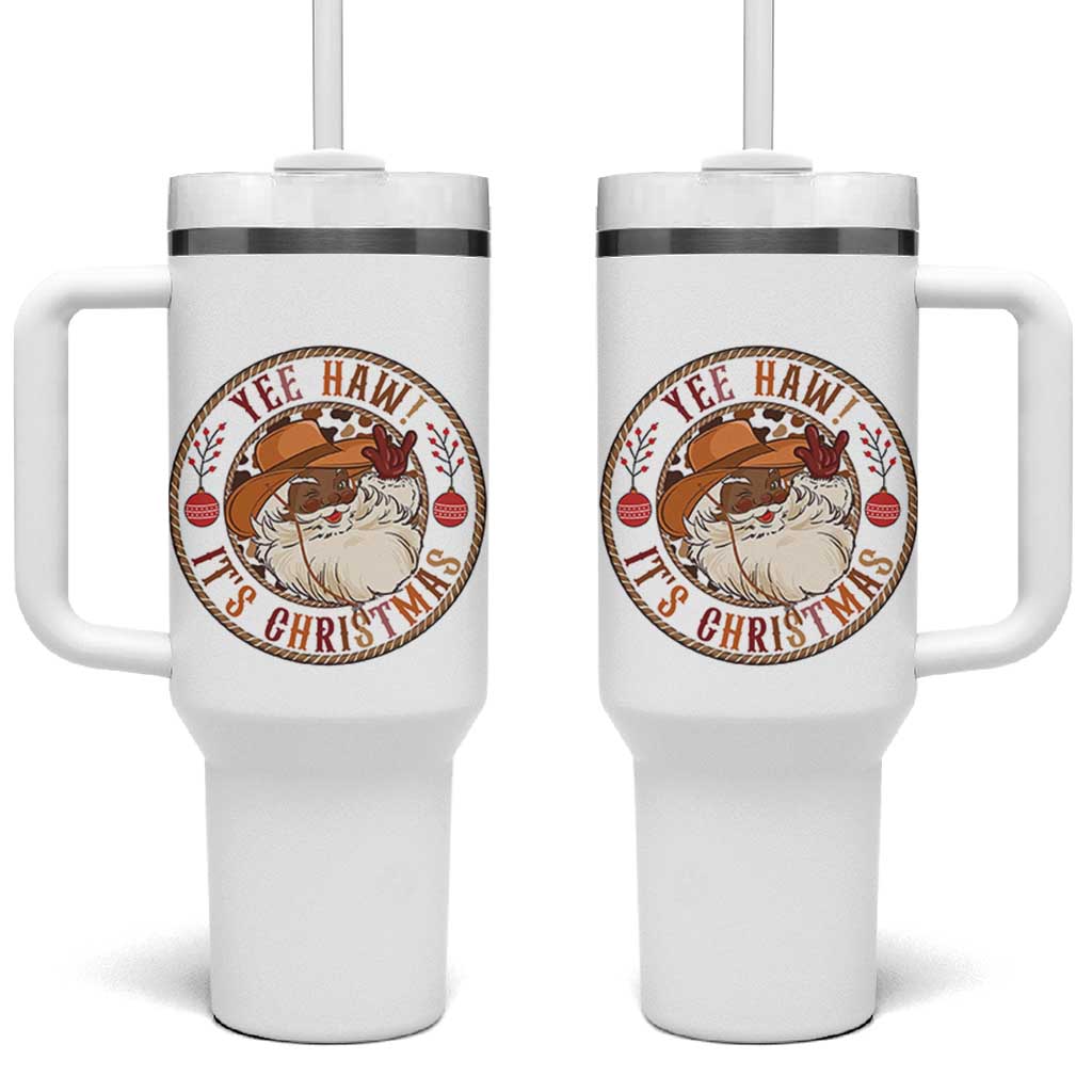 Yee Haw It Is Christmas Tumbler With Handle Funny Black Santa Cowboy - Wonder Print Shop
