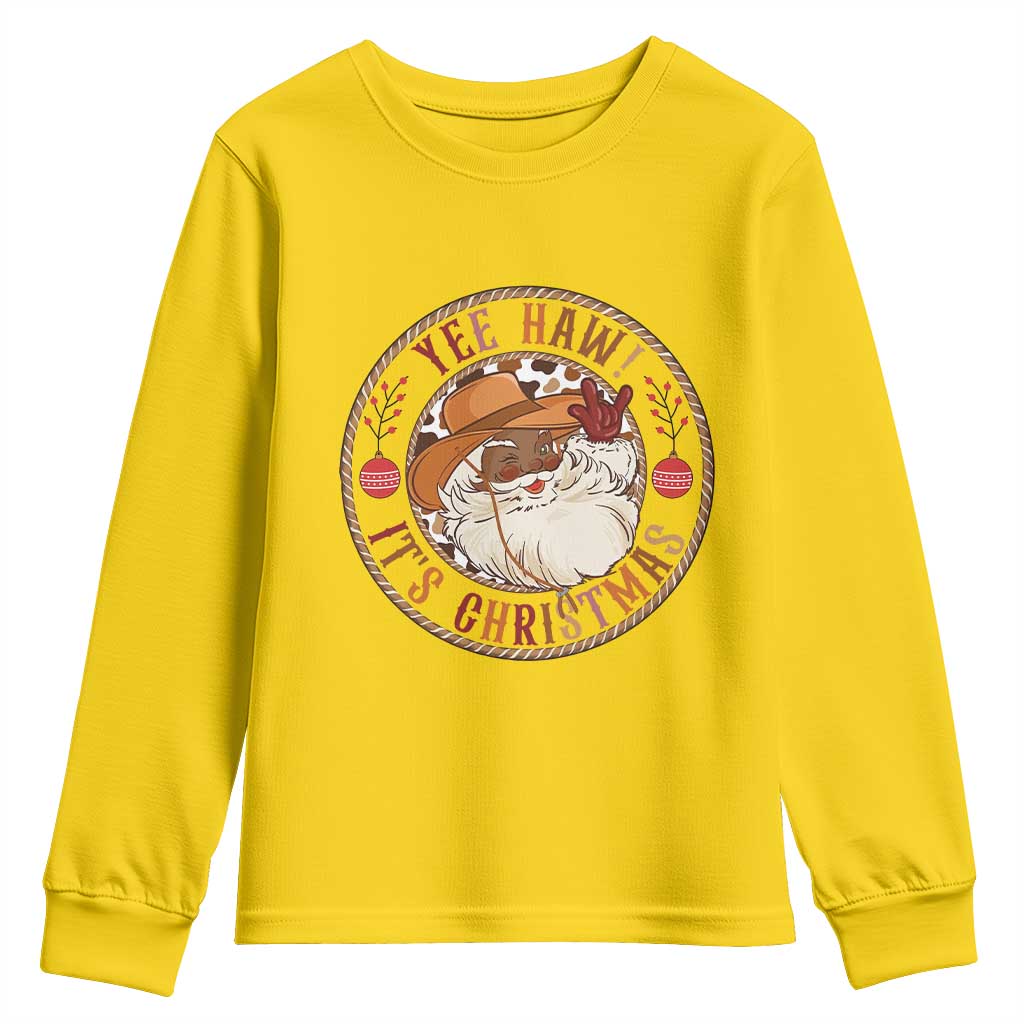 Yee Haw It Is Christmas Youth Sweatshirt Funny Black Santa Cowboy - Wonder Print Shop