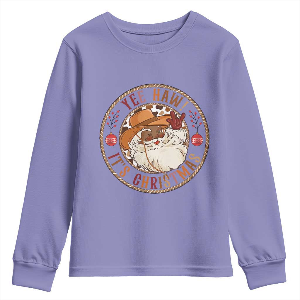 Yee Haw It Is Christmas Youth Sweatshirt Funny Black Santa Cowboy - Wonder Print Shop
