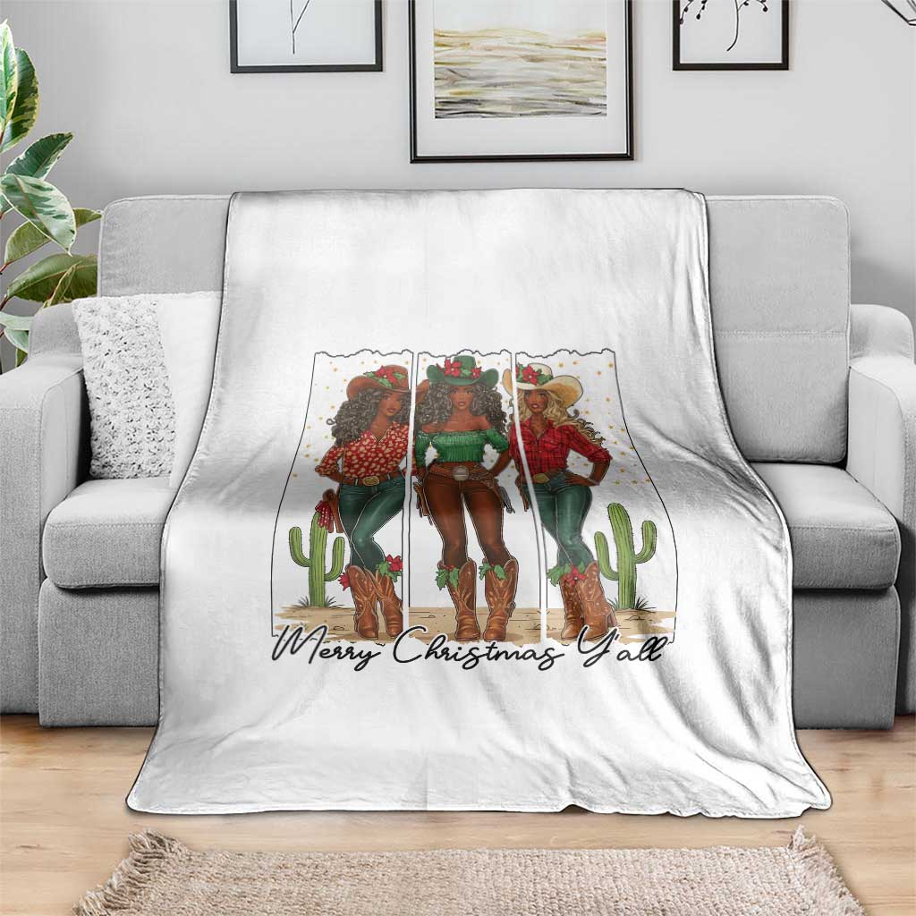 Merry Christmas Y'all Throw Blanket Funny Western Holiday Gift For Cowgirl - Wonder Print Shop