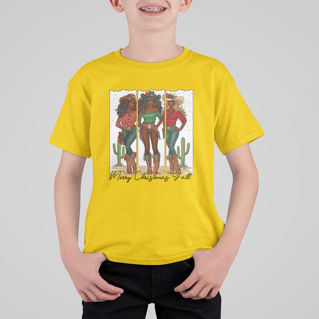 Merry Christmas Y'all T Shirt For Kid Funny Western Holiday Gift For Cowgirl - Wonder Print Shop